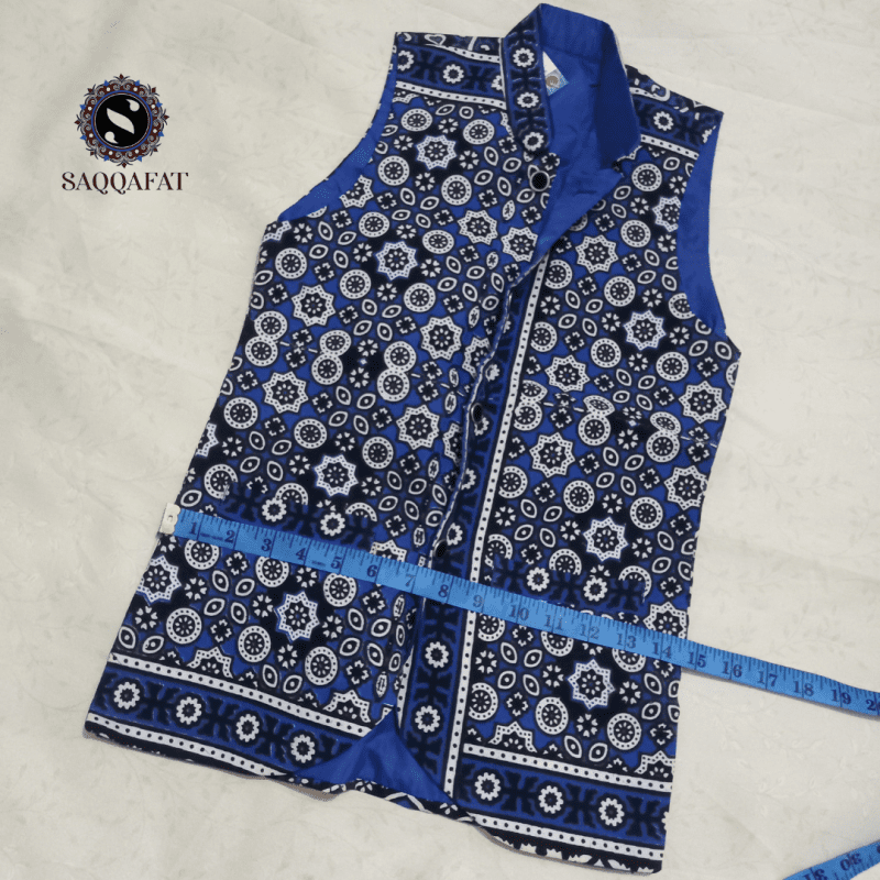 Blue Ajrak Design Waist Coat Koti 2